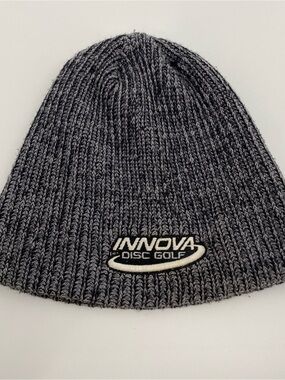 Men's Gray Ribbed Knit Beanie - Disc Golf Logo